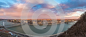 Budapest, Hungary - Panoramic skyline view of Budapest with Liberty and Elisabeth Bridge