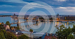 Budapest, Hungary - Panoramic skyline view of Budapest taken from Buda Castle at dawn photo