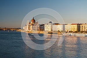 Budapest, Hungary. Panoramic view of the Danube and the parliament building