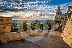 Budapest, Hungary - Staircase of the famous Fisherman Bastion on a beautiful sunny morning