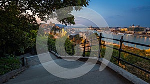 Budapest, Hungary - Staircase on the Gellert Hill. Beautiful view of Budapest at dusk