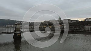 Budapest, Hungary. Top view on the Secheni Chain Bridge over the Danube River.