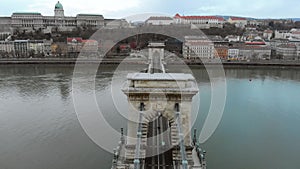 Budapest, Hungary. Top view on the Secheni Chain Bridge over the Danube River.