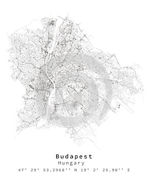 Budapest,Hungary, Urban detail Streets Roads color Map ,vector element template image