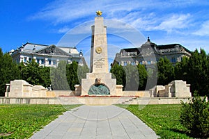 Budapest Hungary. View of the center of Budapest with a monument to Soviet liberators and the US Embassy, Hungary