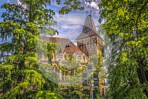 Budapest - June 22, 2019: Vajdahunyad castle on the Pest side of Budapest, Hungary