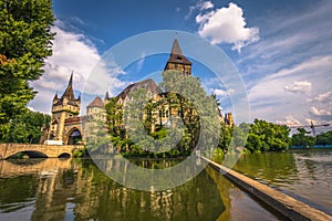 Budapest - June 22, 2019: Vajdahunyad castle on the Pest side of Budapest, Hungary