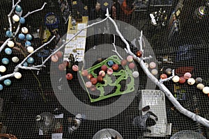 Budapest market seen from top floor with ceiling decoration with candles, colored balls and others, Budapest, Hungary photo