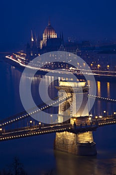Budapest at night, Danube, Bridge, Hungary