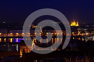 Budapest at night, long exposure. Danube River in the Budapest city at night. Hungary tourist attraction