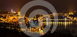 Budapest night panorama with Hungarian Parliament