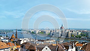 Budapest panoramic view of Danube and Parliament Building