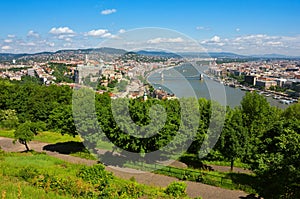 Budapest Panoramic view from The Gellert Hill with Danube river photo