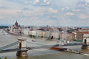 Budapest panoramic view with Parliament and Szechenyi Chain Bridge