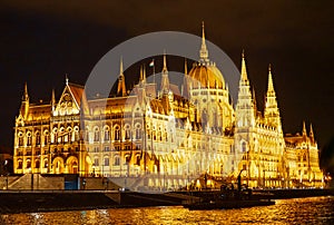 Budapest Parliament architecture by night