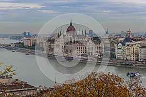 Budapest Parliament building, overlooking the river Danube