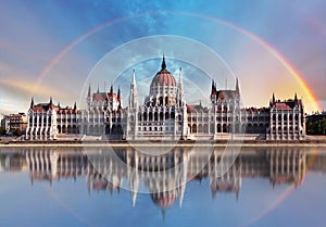 Budapest - Parliament.with reflection in Danube