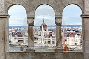 Budapest parliament seen from Fishermans bastion