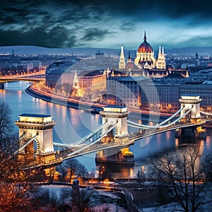 Budapest's Vibrant Nightlife: Illuminated Skyline with Glittering Danube River