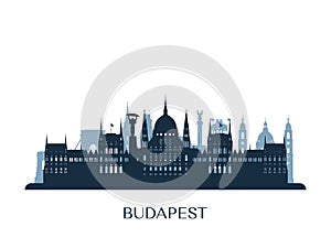 Budapest skyline, monochrome silhouette.