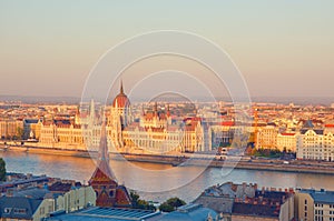 Budapest sunset cityscape with Parliament and Danube river. Hungary travel destination and tourism landmark