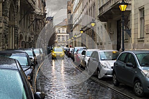 Budapest, Veres PÃÂ¡lnÃÂ© street, parked cars