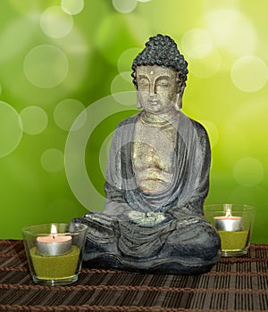 Buddah statue green wind illustration forest relaxation wellness