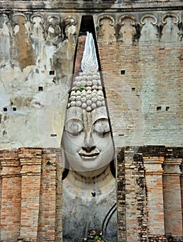 Buddha Big statue of name Phra Ajarn in Phra Montop, Wat SriChum Sukhothai Historical Park, World Heritage Site