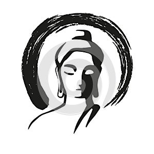 Buddha black isolated icon, zen symbol, yoga logo