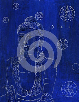 Buddha Blue and White original Drawing