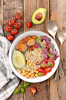 buddha bowl with avocado, sweet potato, chickpea