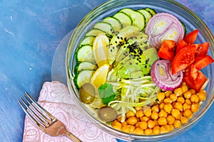 Buddha bowl - zucchini pasta, vegan lunch.
