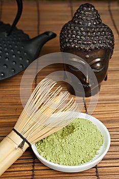 Buddha bronze with green tea