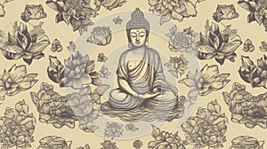 Buddha. Buddhism Pattern. Made With Generative AI.