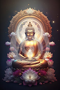 buddha in buddhism sits on pink beautiful lotus generative AI