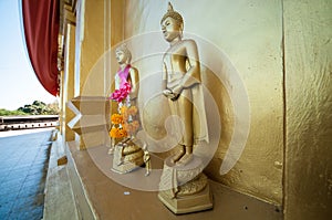 Buddha on Chedi Buddhakhaya, built to mimic the Mahabodhi stupa of Bodhgaya in India, a symbol of Sangklaburi, Kanchanaburi.