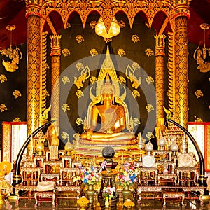 Buddha Chinnarat art inside Wat Si Bueng Boon Church, Si Sa Ket, Thailand