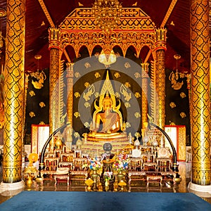 Buddha Chinnarat art inside Wat Si Bueng Boon Church, Si Sa Ket, Thailand