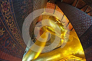 The buddha in the church watt pho in bangkok city thailand