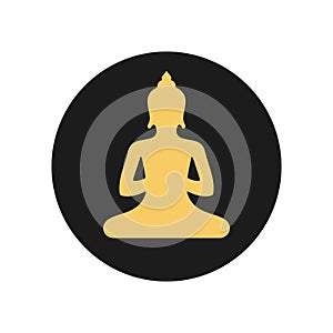 Buddha circle vector icon gold on grey
