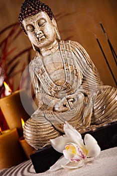 Buddha in Conceptual zen, vivid colors, natural tone