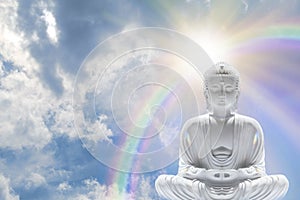 Buddha Enlightenment Rainbow Sky Message Background