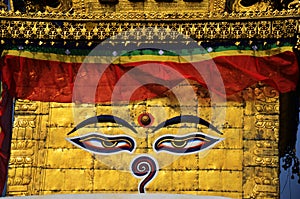 Buddha eyes or Wisdom eyes at Swayambhunath Temple or Monkey Temple