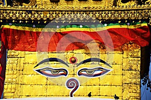 Buddha eyes or Wisdom eyes at Swayambhunath Temple or Monkey Temple