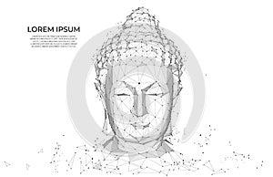 Buddha face. Buddha head silhouette low poly wireframe. Buddhism, Thai culture concept. Vector polygonal wireframe mesh art