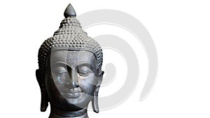 Buddha face closeup isolated on white