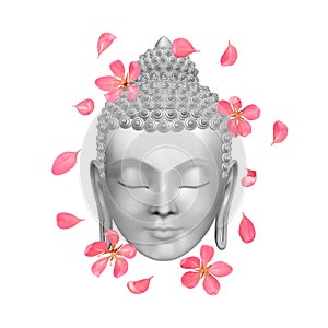 Buddha face with pink cherry flowers print