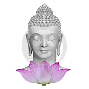 Buddha face with pink lotus flower print
