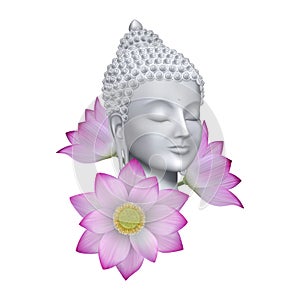 Buddha face with pink lotus flower print