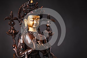 The Buddha of future - Buddha Maytereya`s figure in a dharmachakra mudra pose.